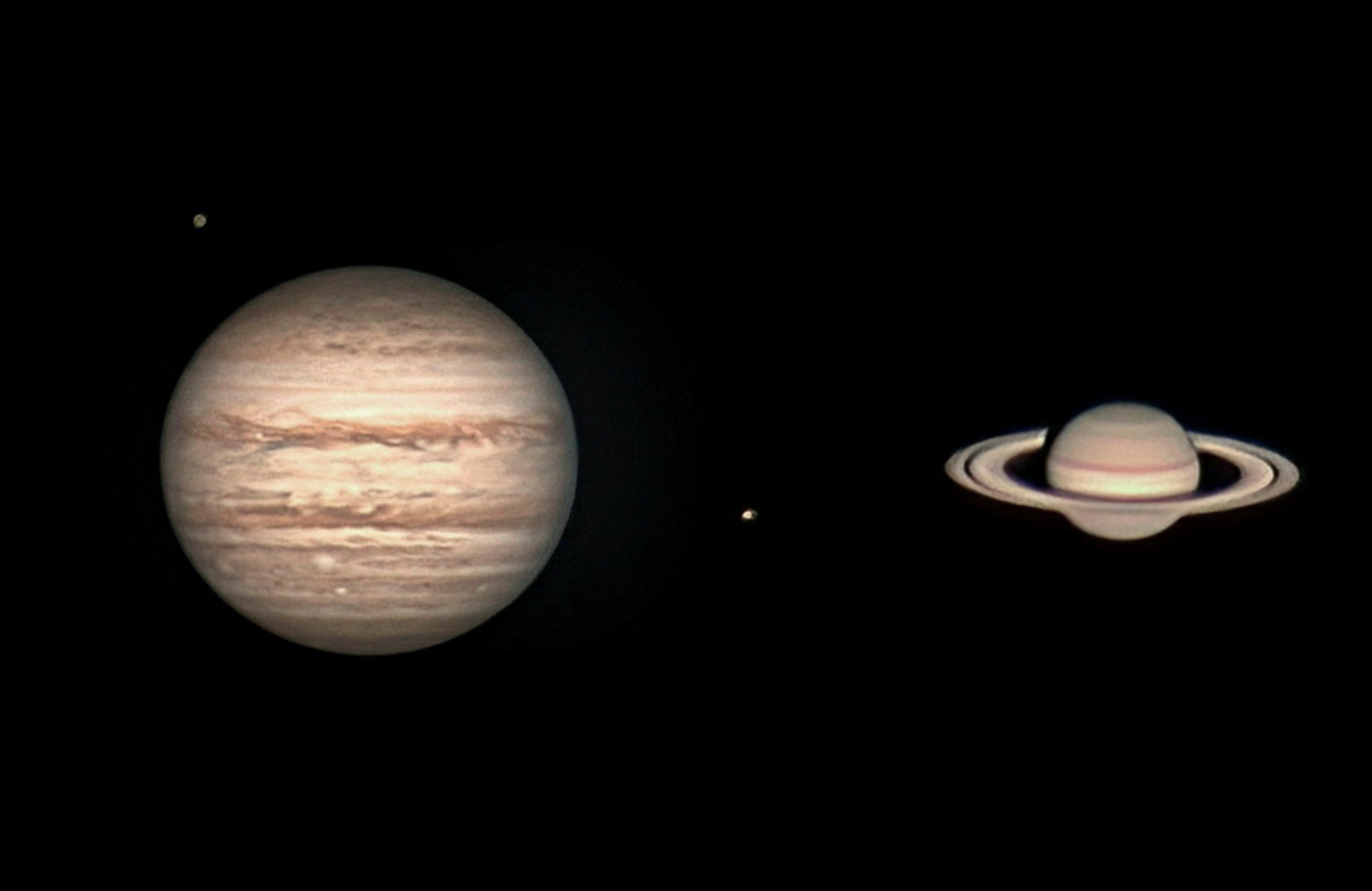 同一夜の木星と月、ガニメデとイオ　　　2022.09.13