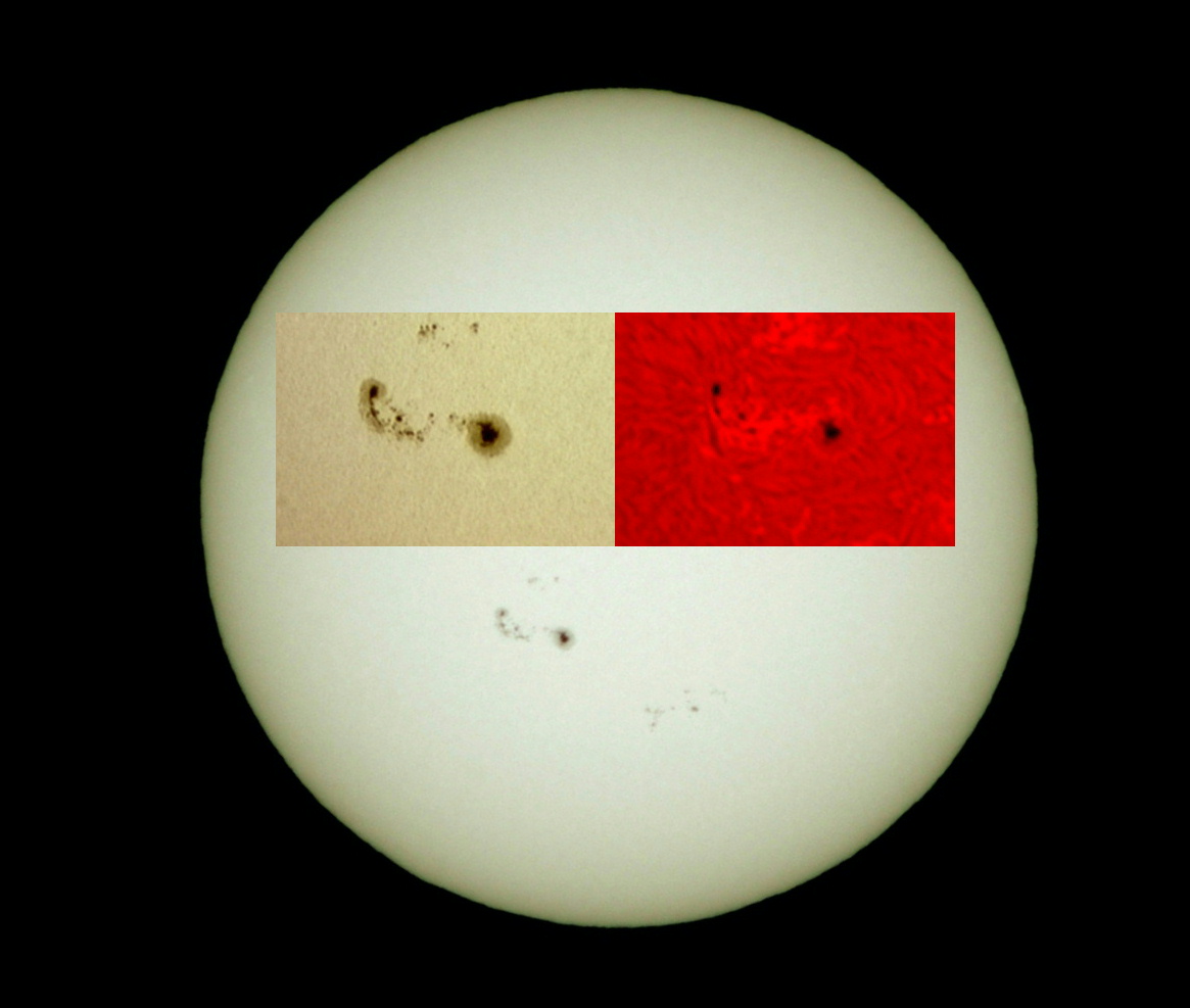 太陽黒点　白色光とＨαの比較　２０１２．０６．１４