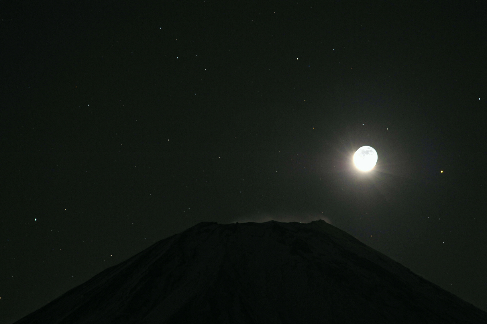 富士山頂月と火星の接近　　　ホテルスターティングオーバー　　2020.01.21  04:45