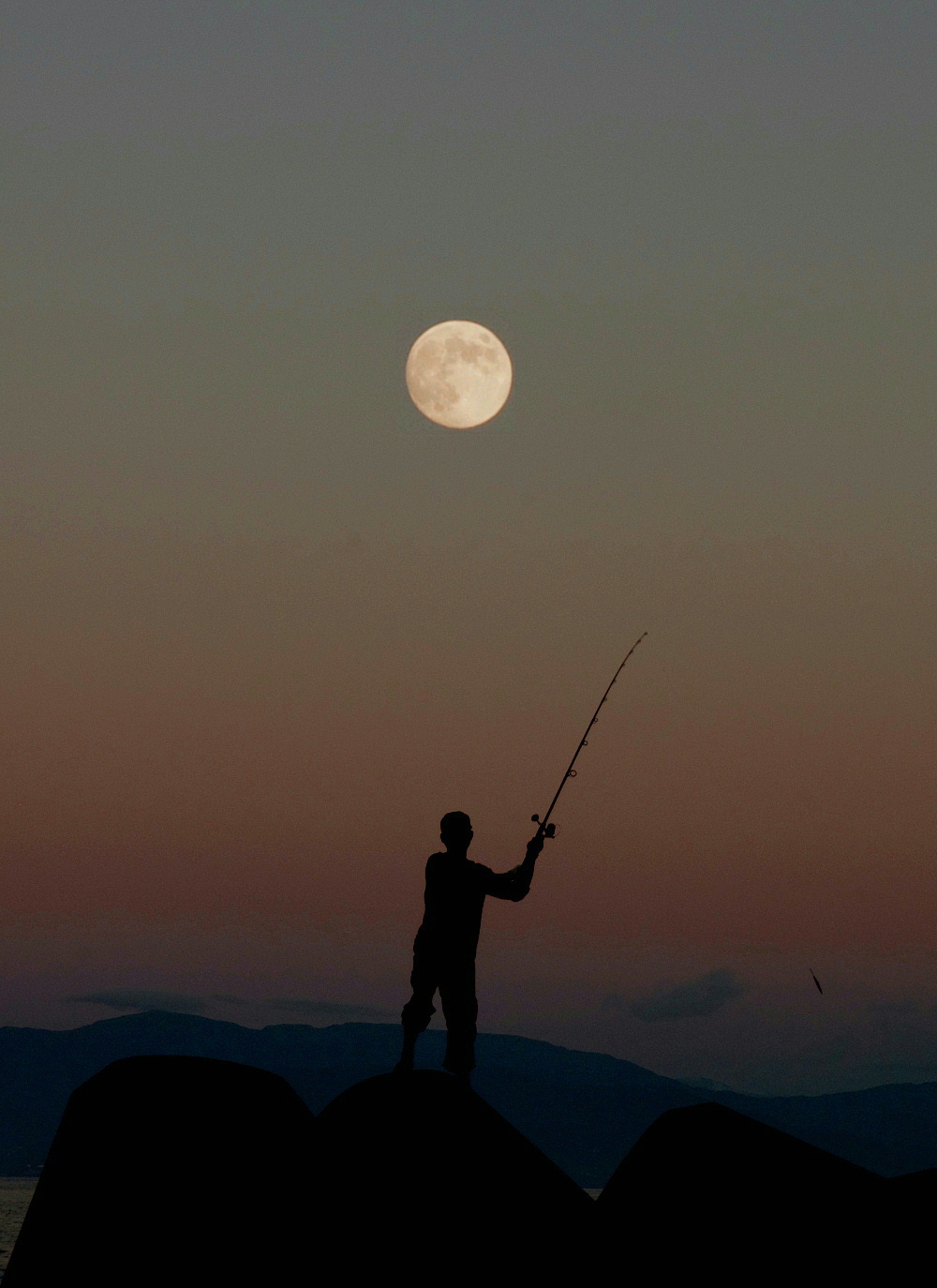名月を釣る　2011年　中秋の名月　　三保海岸　　　Sachiko.Y