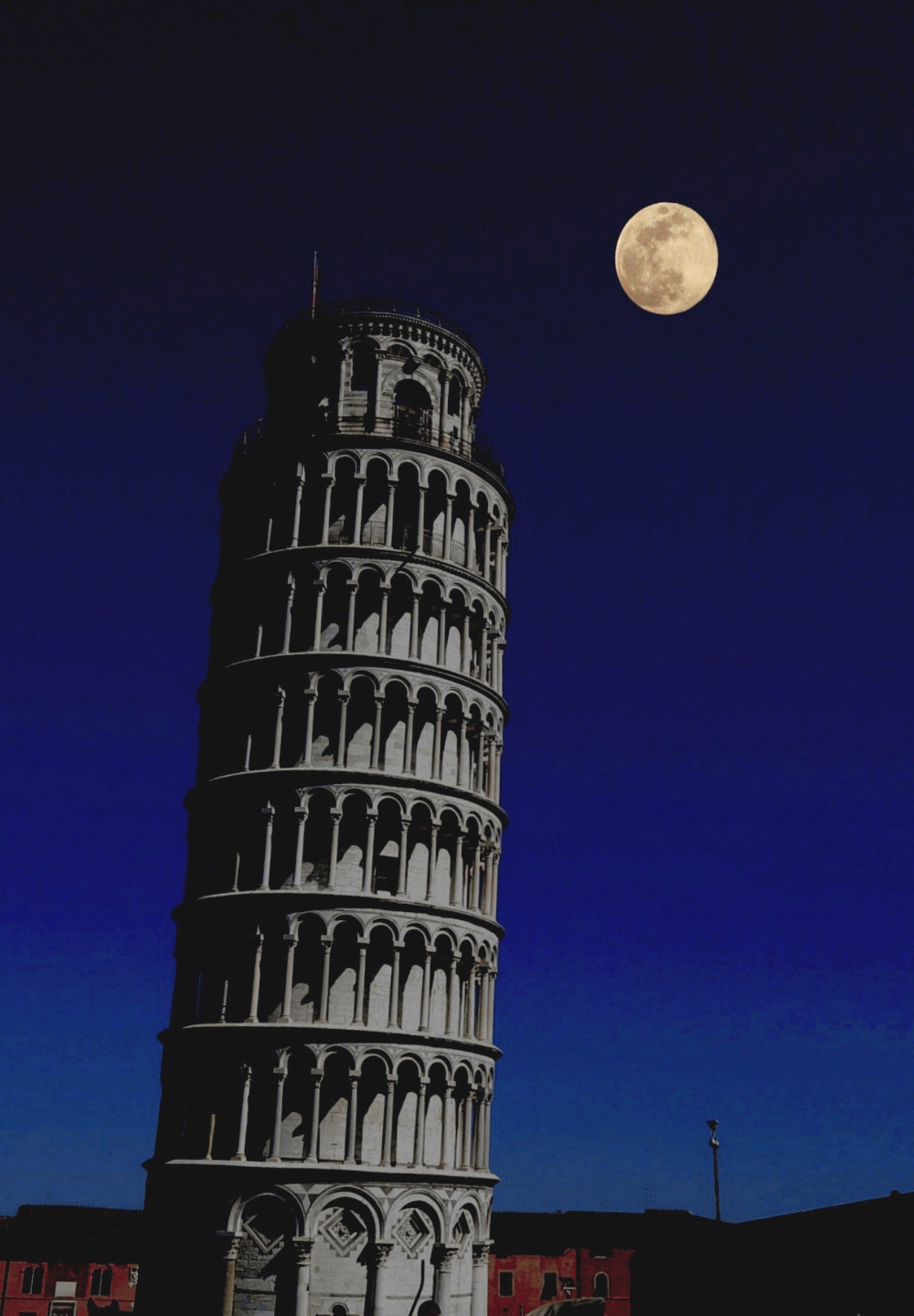 ガリレオの見た月　　（同一場所、日撮影合成）　2019.03.21　イタリア　ピサの斜塔